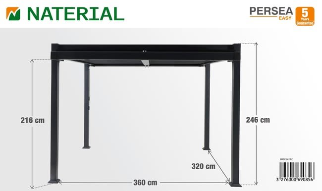 Pérgola de alumínio NATERIAL PERSEA ANTRACITE 3,2X3,6M