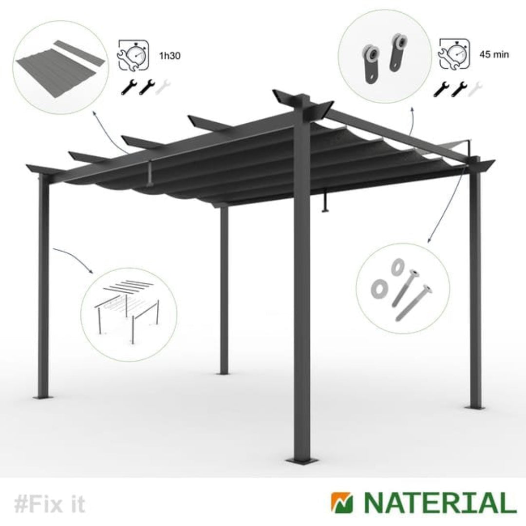 Pérgola de alumínio NATERIAL OMEGA CINZA ESCURO 2,85X4M